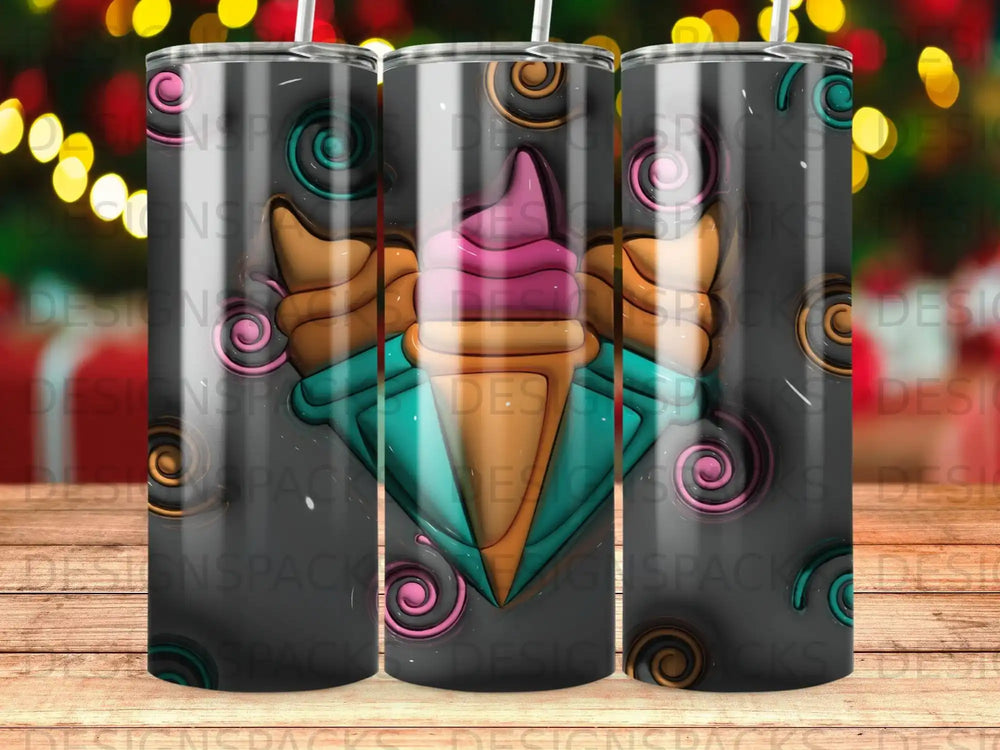 Ice cream cone with wings design on a tumbler.