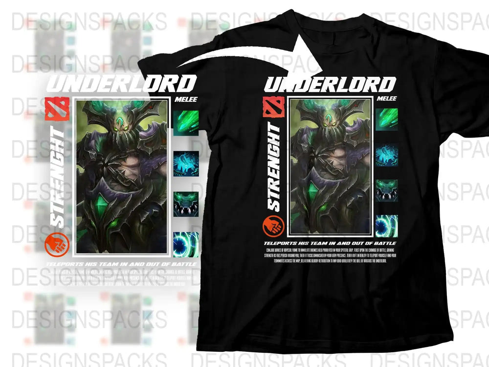 Underlord Dota 2 T-Shirt, Video Game Inspired Graphic Tee, Gamer Clothing, Unisex Black Cotton Shirt