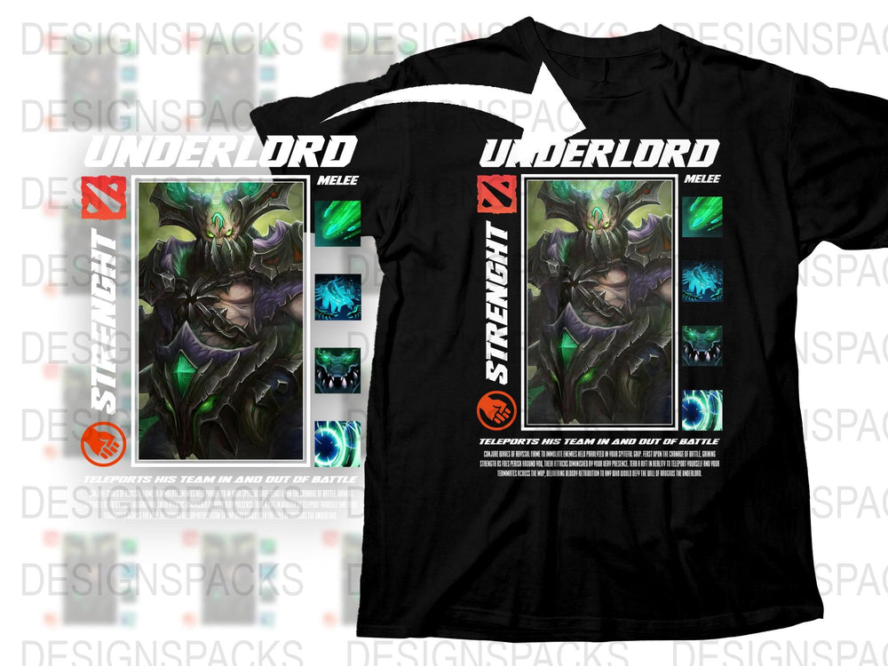Underlord Dota 2 T-Shirt, Video Game Inspired Graphic Tee, Gamer Clothing, Unisex Black Cotton Shirt