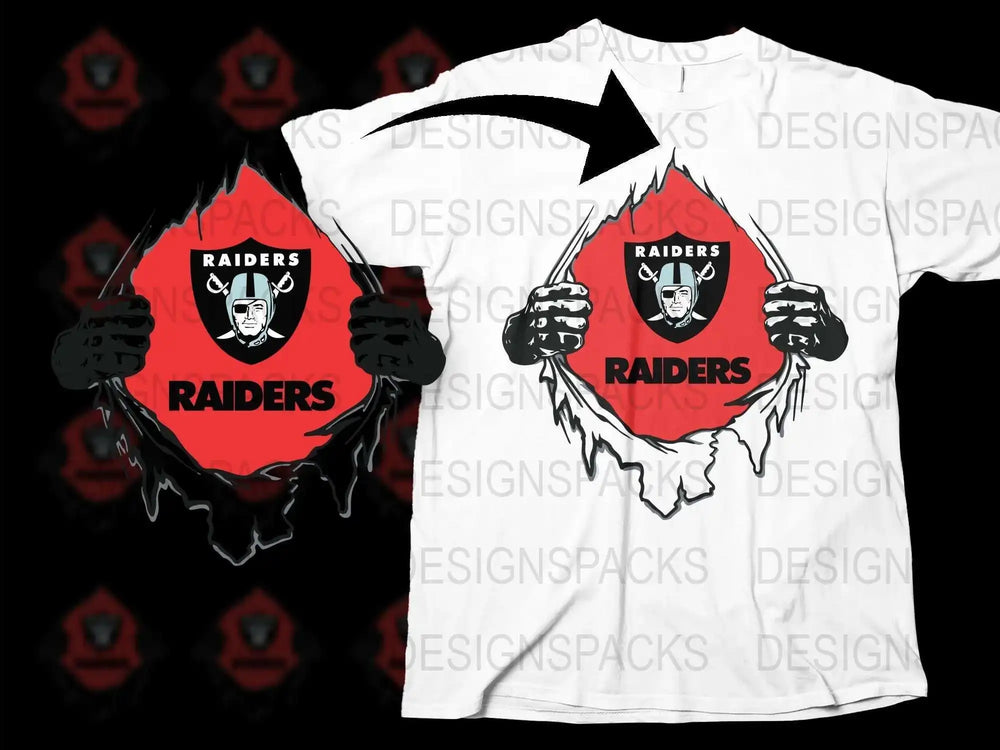 Raiders Graphic T-Shirt, Red and Black Ripped Design, Sports Fan Apparel, Unique Football Tee