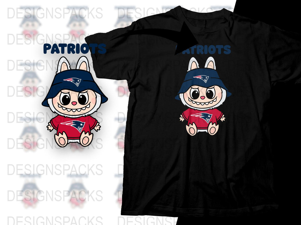 Patriots Cartoon Character T-Shirt, Cute Sports Mascot Graphic Tee, Unisex Football Fan Apparel