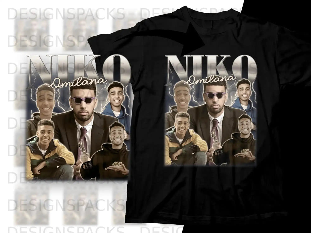 T-shirt with a collage of a man and two young men holding trophies.