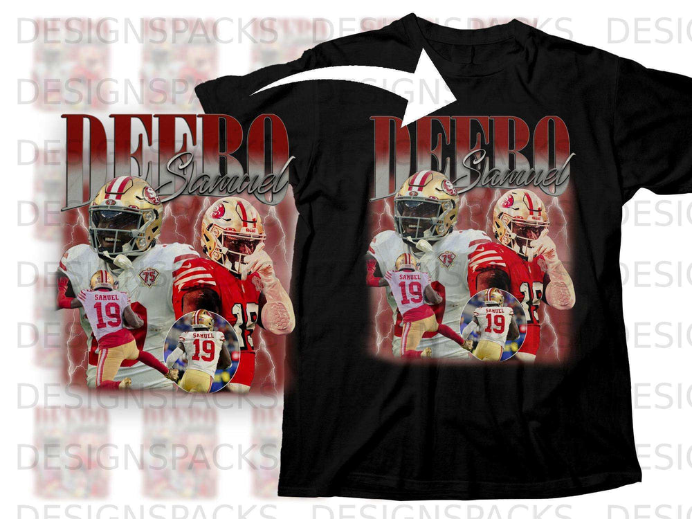 Black t-shirt featuring Deebo Samuel 19 with lightning graphics.