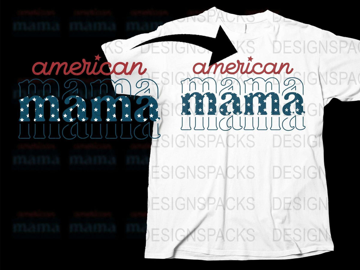 American Mama T-Shirt, Patriotic Mom Tee, Red Blue White, Casual Top for Women, Graphic T-Shirt