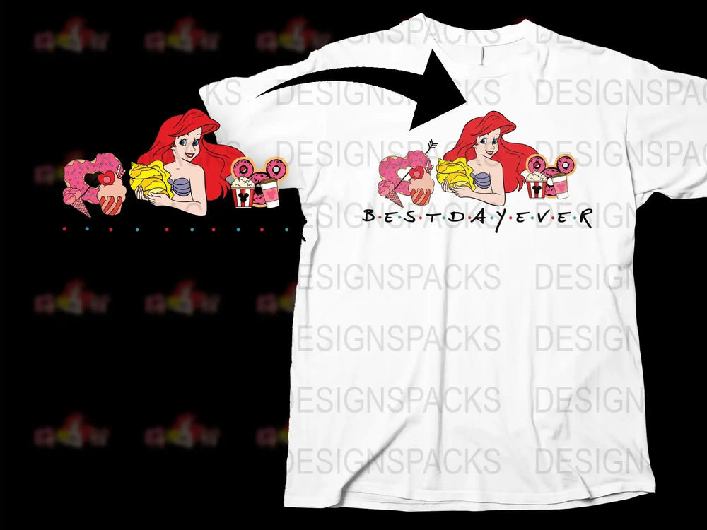 Ariel Princess T-Shirt, Disney Inspired Tee, Best Day Ever, Little Mermaid Graphic, Summer Casual Wear, Family Trip Outfit