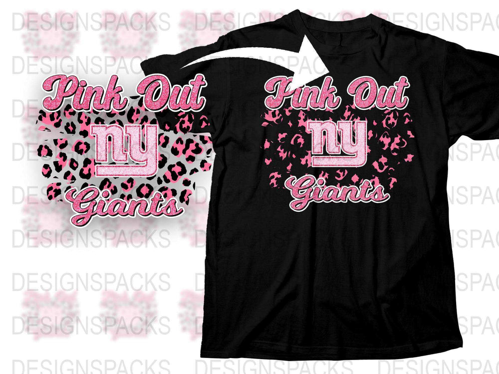 Pink Out NY Giants T-Shirt, Leopard Print, Women's Football Tee, Game Day Apparel