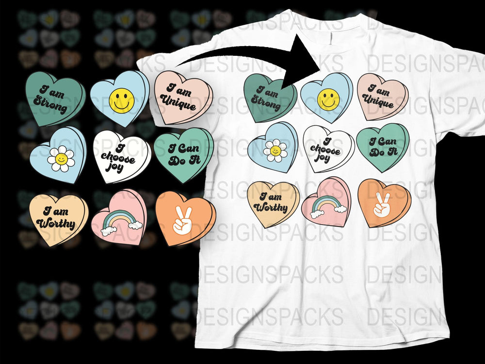 Positive Affirmation T-Shirt, Motivational Quote, Unique and Strong, Heart Designs, Unisex Tee