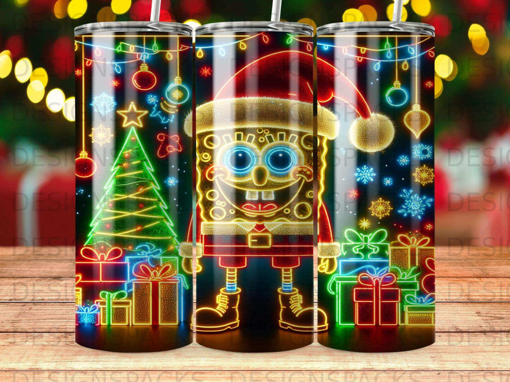 Spongebob Squarepants in Santa hat with Christmas tree and presents.
