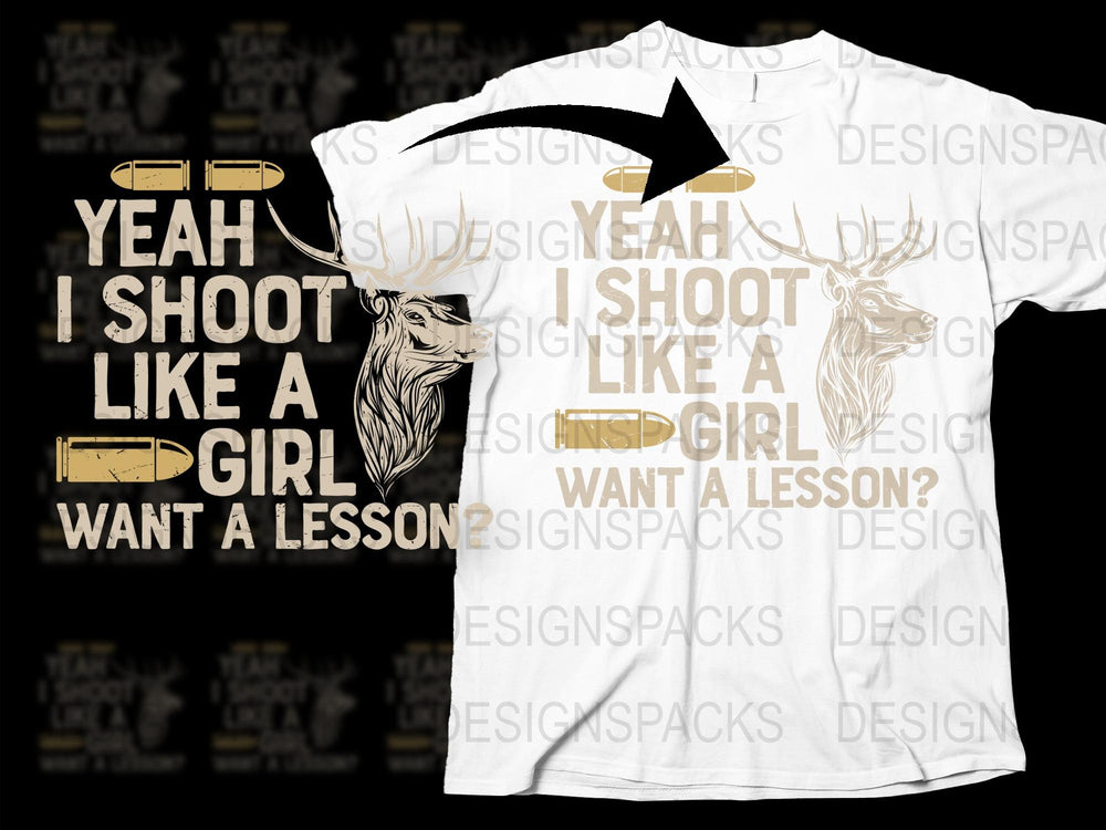 Women's Graphic Tee 'Yeah I Shoot Like a Girl' Bull Design - Cotton T-Shirt