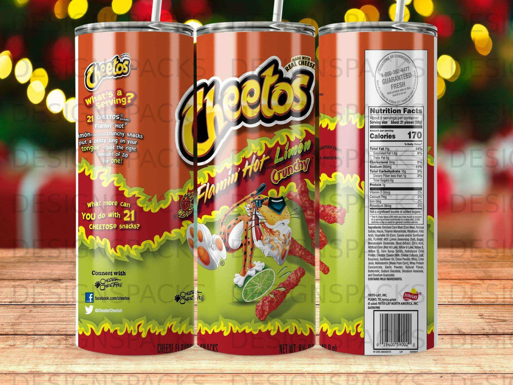 Cheetos Flamin' Hot Limon Crunchy snacks bag with nutrition facts and ingredients.