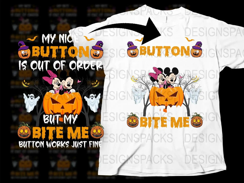 Halloween T-Shirt Bite Me Pumpkin and Ghosts Funny Quote Men Women Graphic Tee