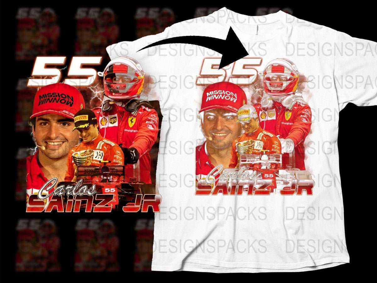 Carlos Sainz Jr. Ferrari F1 Racing T-Shirt, Mission Winnow 55, Formula One Fan Merch, Sports Graphic Tee, Collector's Item