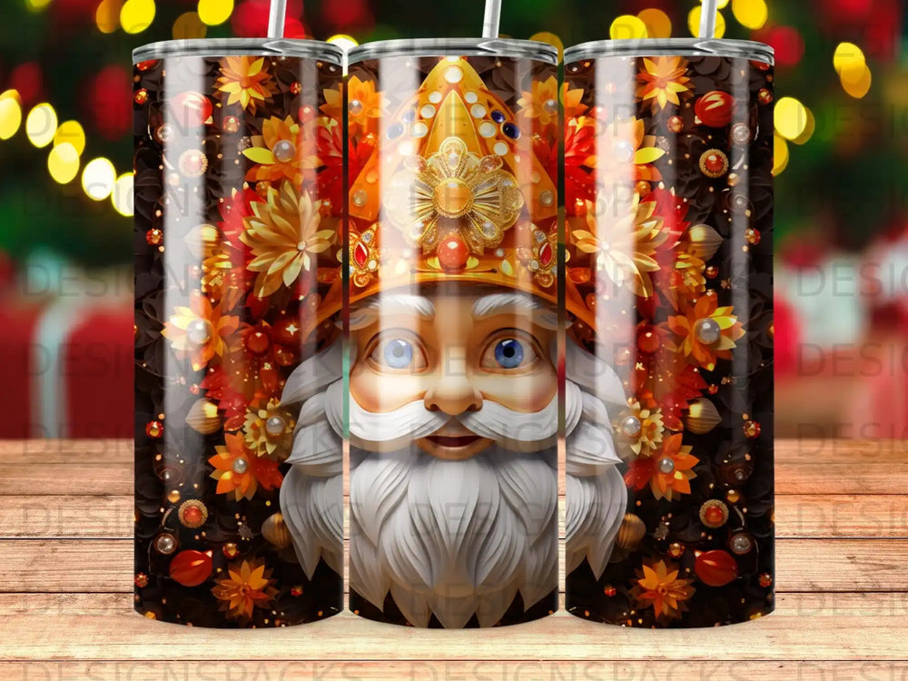 Saint Nicholas with festive floral and jewel embellishments on a dark background.