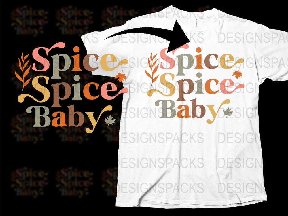 Spice Spice Baby T-Shirt, Funny Fall Tee, Autumn Leaves and Pumpkin Graphic Shirt, Unisex White Top