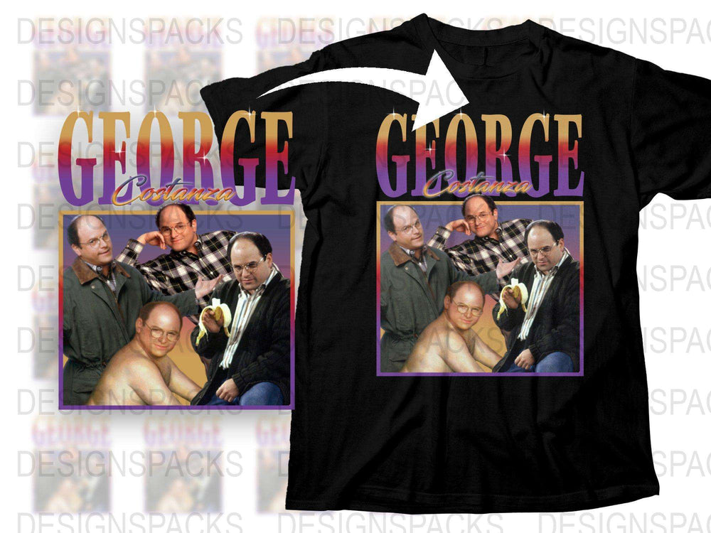George Costanza T-Shirt, Vintage Sitcom Graphic Tee, 90s TV Show Apparel, Unisex Black Cotton Shirt