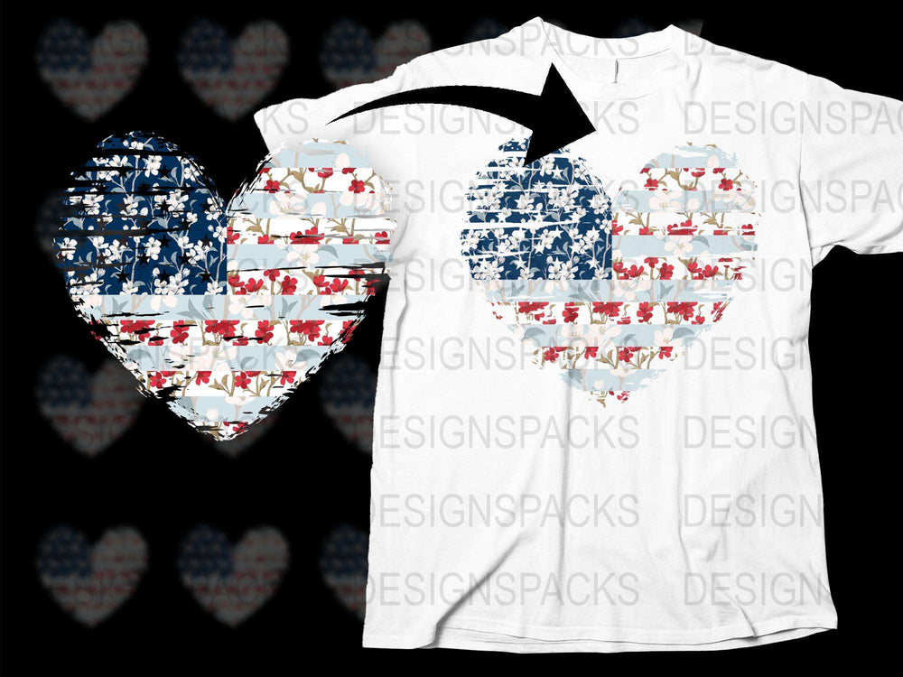 Patriotic American Flag Heart T-Shirt, USA Independence Day Graphic Tee, Unisex Adult Clothing
