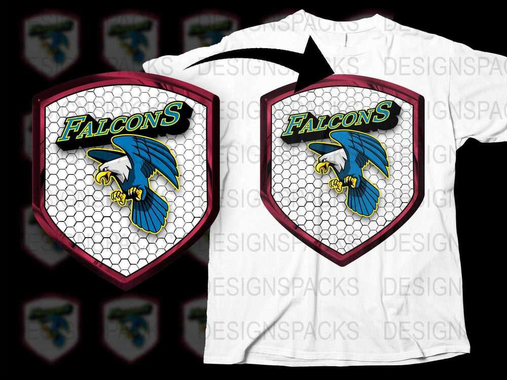 Falcons Graphic T-Shirt, White Tee with Blue Eagle and Crest Design, Sports Team Inspired Apparel