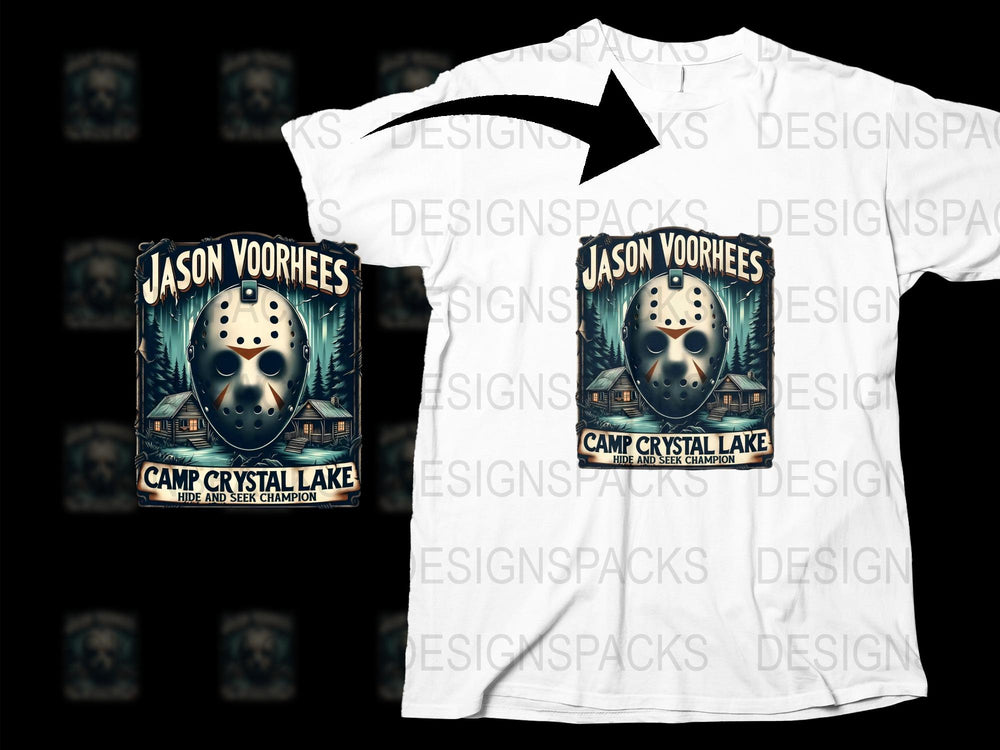 Jason Voorhees Camp Crystal Lake Horror Movie Fan T-Shirt, Friday the 13th Inspired White Tee