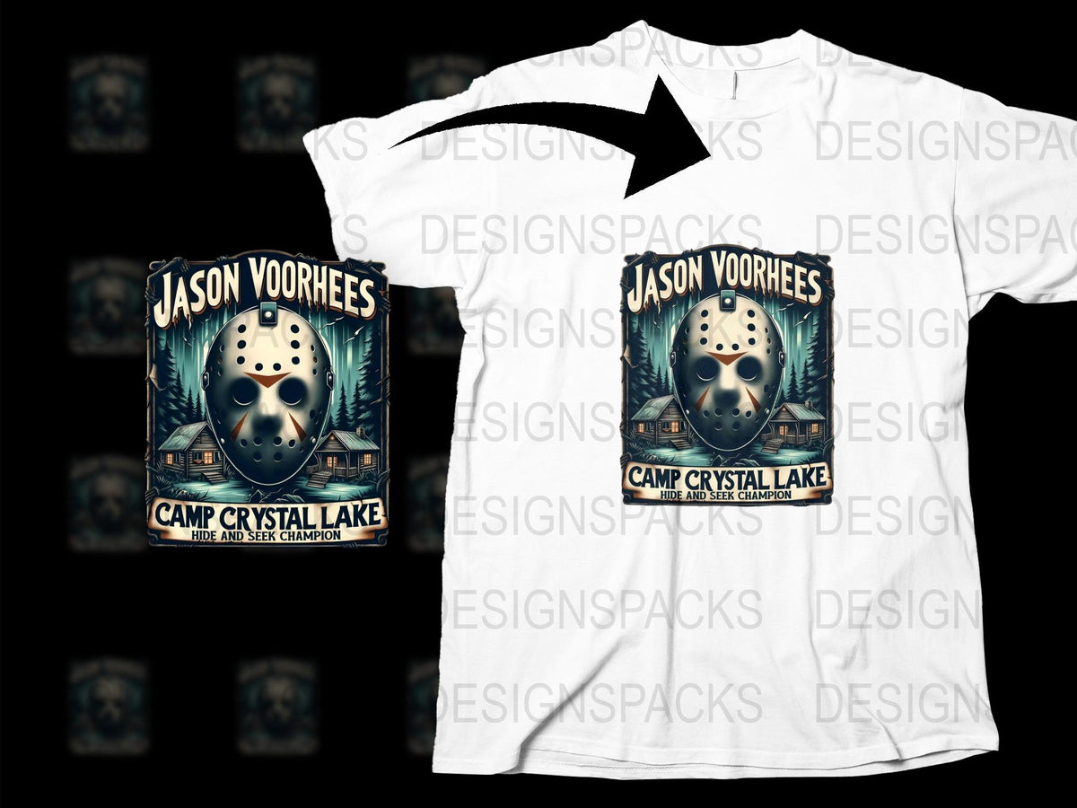 Jason Voorhees Camp Crystal Lake Horror Movie Fan T-Shirt, Friday the 13th Inspired White Tee