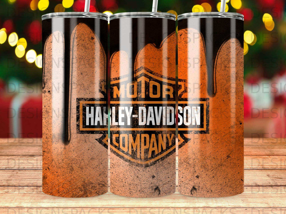 Harley-Davidson Company logo with dripping black paint on an orange background.