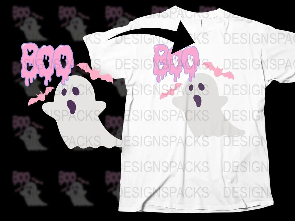 Cute Ghost Graphic T-Shirt, Funny Spooky Cartoon Ghosts, Pink and White Halloween Tee, Unisex Design