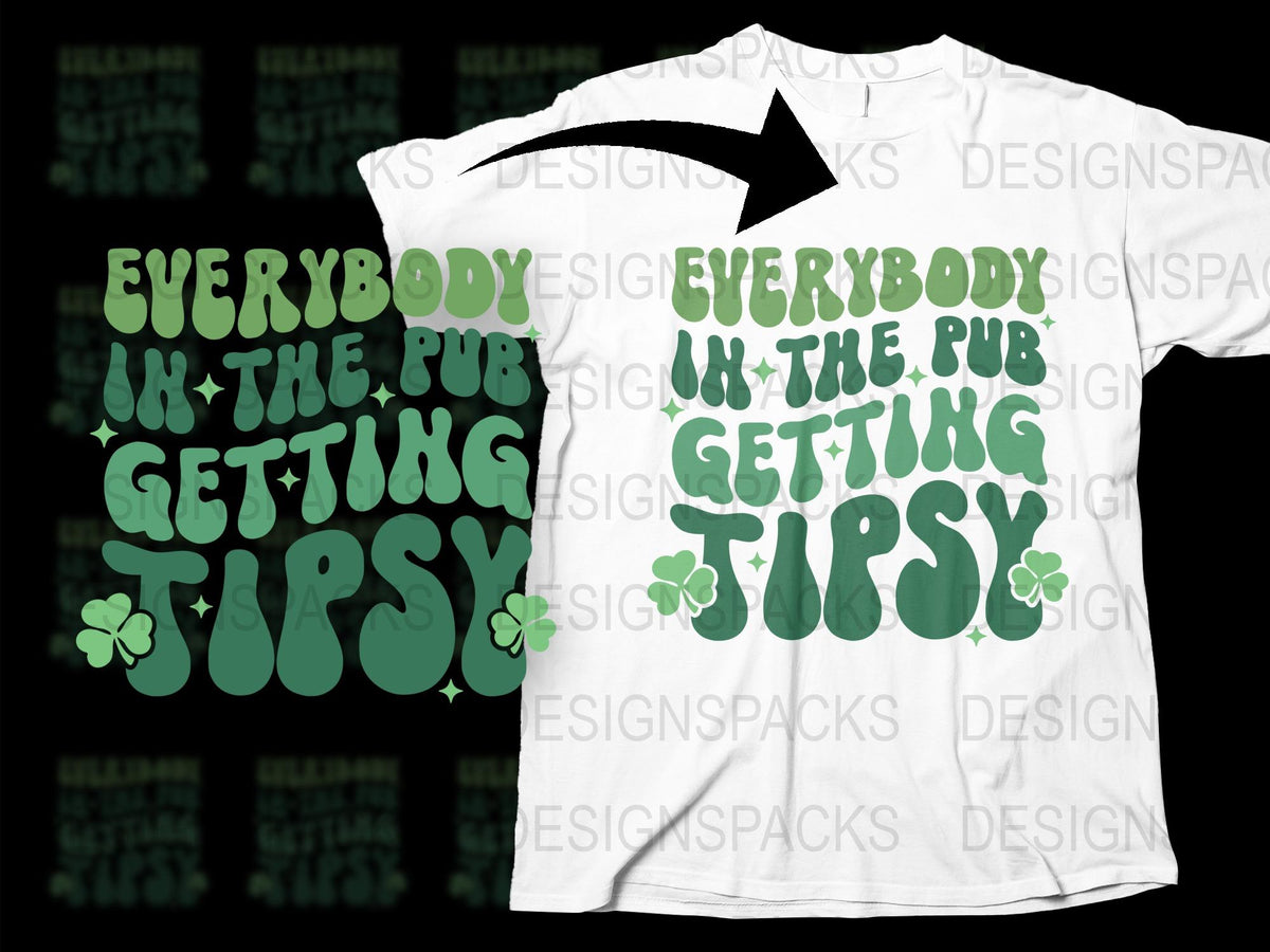 St. Patrick's Day T-Shirt Everybody In The Pub Getting Tipsy Clover Graphic Tee