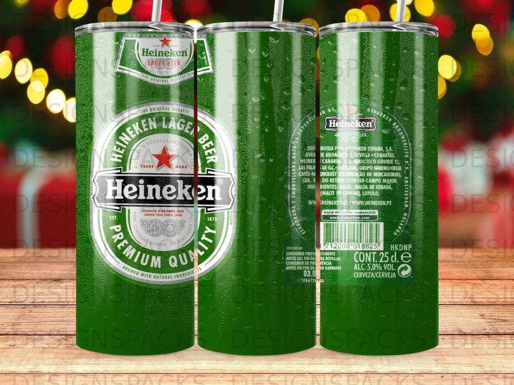 Heineken green lager beer bottle with white text and emblem.