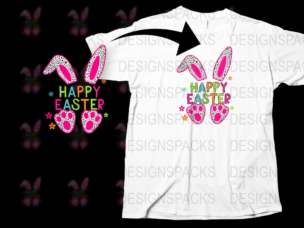 Happy Easter T-Shirt with Bunny Ears and Floral Design, Spring Holiday Apparel, Festival Clothing for All Ages