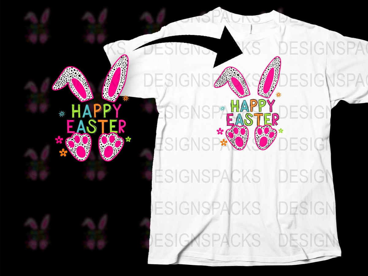 Happy Easter T-Shirt with Bunny Ears and Floral Design, Spring Holiday Apparel, Festival Clothing for All Ages