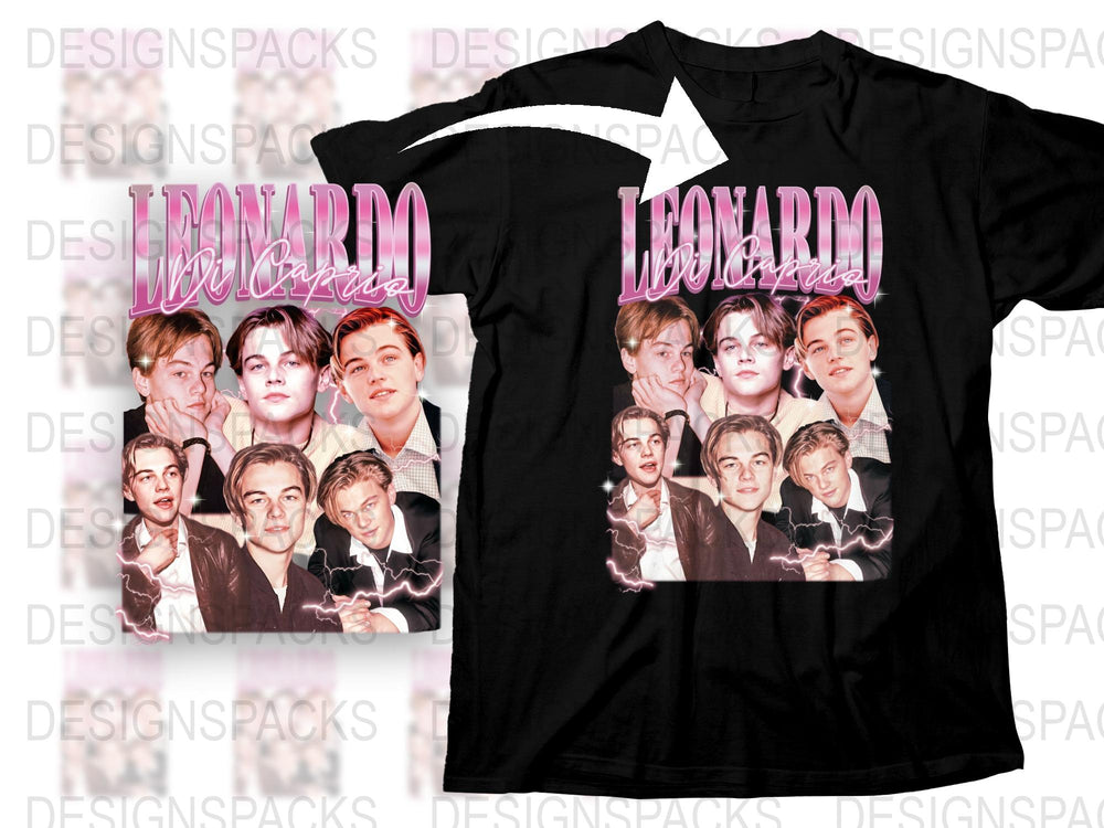Leonardo 90s Movie Star Collage T-Shirt, Vintage Actor Photo Print Tee, Unisex Fashion Top