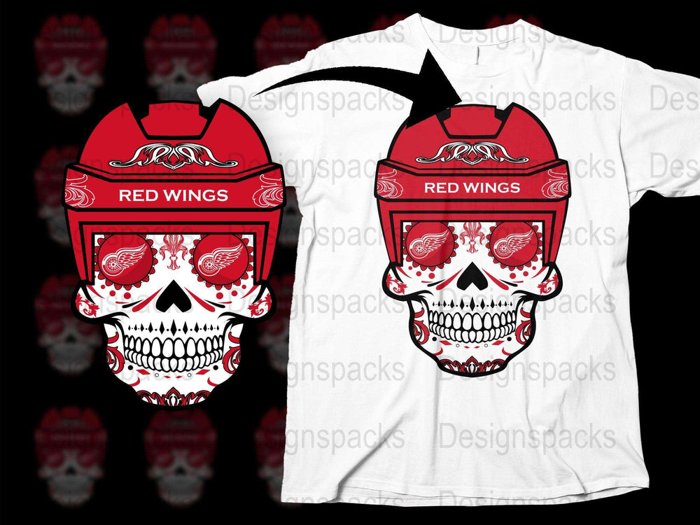 Red Wings Skull Graphic T-Shirt, Unique Gothic Design, Bold Red and White, Men's Fashion Tee