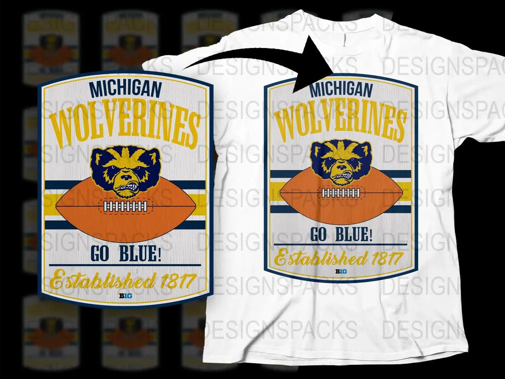 Michigan Wolverines T-Shirt, Vintage College Football Tee, Go Blue, Established 1871 Graphic Shirt