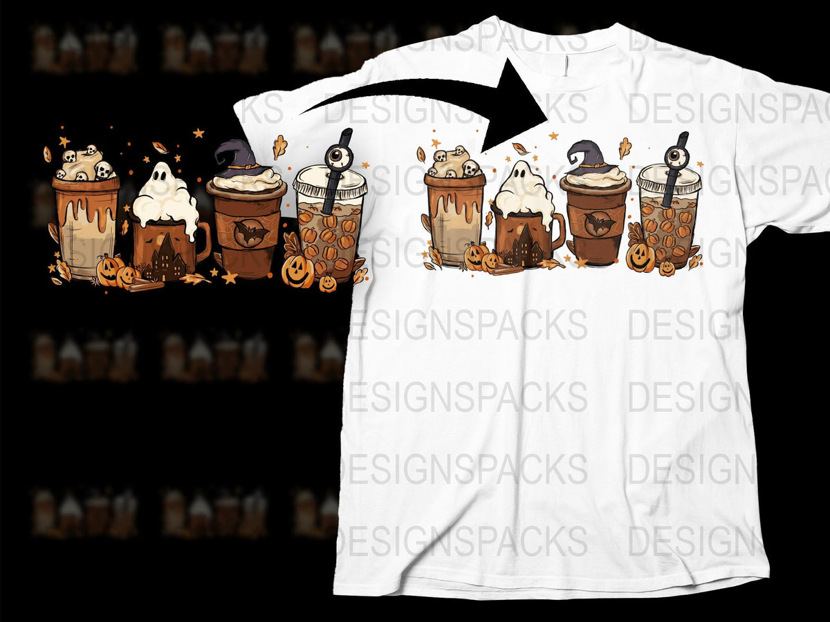 Cute Coffee Lover T-Shirt, Whimsical Cartoon Drinks Print, Fun Graphic Tee for Baristas and Café Enthusiasts