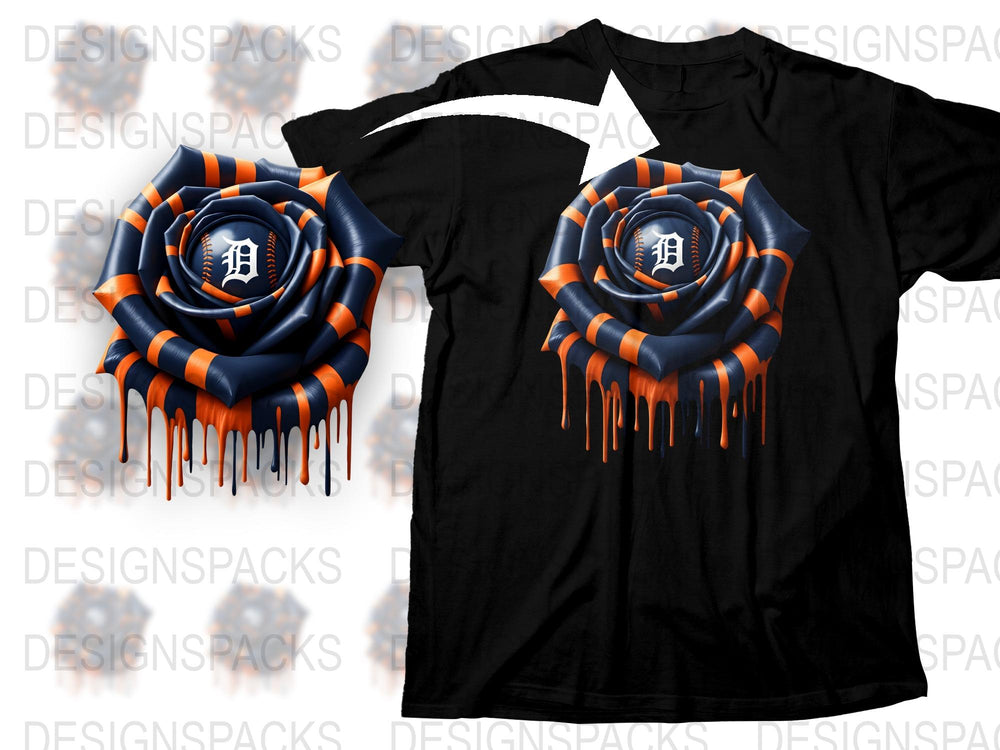 Detroit Tigers Inspired Dripping Paint Design T-Shirt, Black Tee, Sports Fan Apparel, Baseball Graphic Shirt