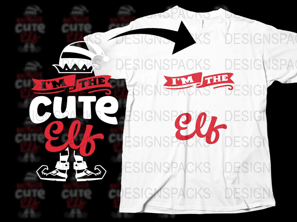 Cute Elf Graphic T-Shirt, Festive Holiday Christmas Tee, Family Matching Outfit, Casual White Tee with Red Print