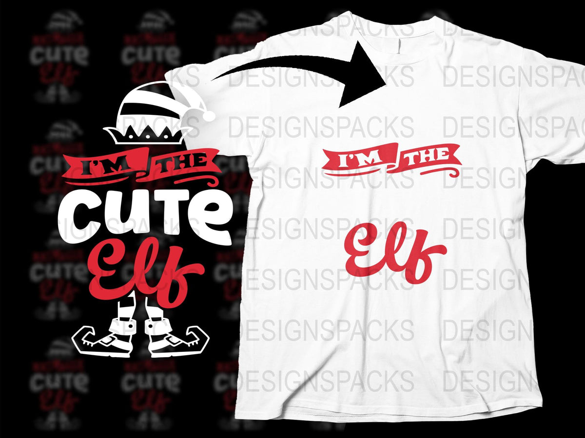 Cute Elf Graphic T-Shirt, Festive Holiday Christmas Tee, Family Matching Outfit, Casual White Tee with Red Print