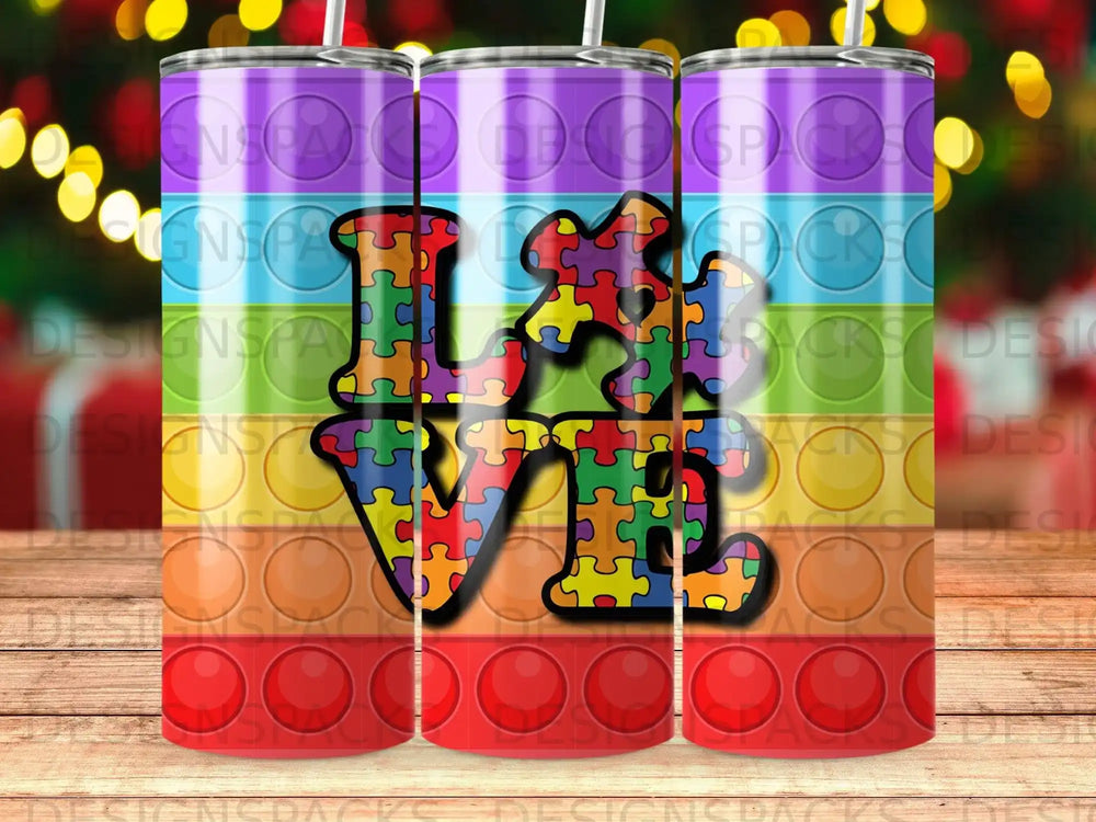 Rainbow Pop It Puzzle LOVE Autism Tumbler product type