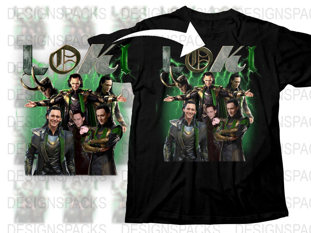 Loki Marvel Fan Art T-Shirt, Multiple Poses Graphic Tee, Superhero Movie Apparel, Collector's Edition Shirt