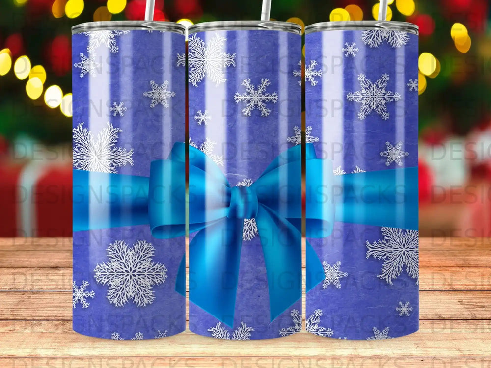 Blue Snowflake Ribbon Bow Winter Holiday Drinkware product type