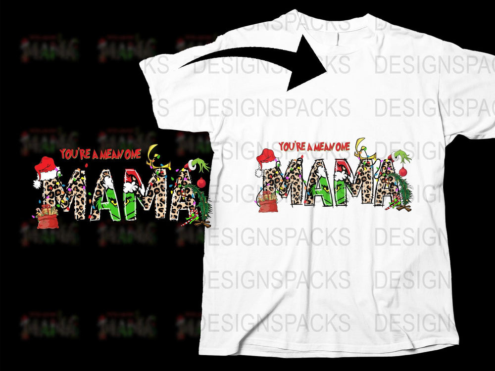 Mama Christmas T-Shirt, Festive Holiday Apparel, New Mom Gift, Colorful Typography, Women's Fashion Tee