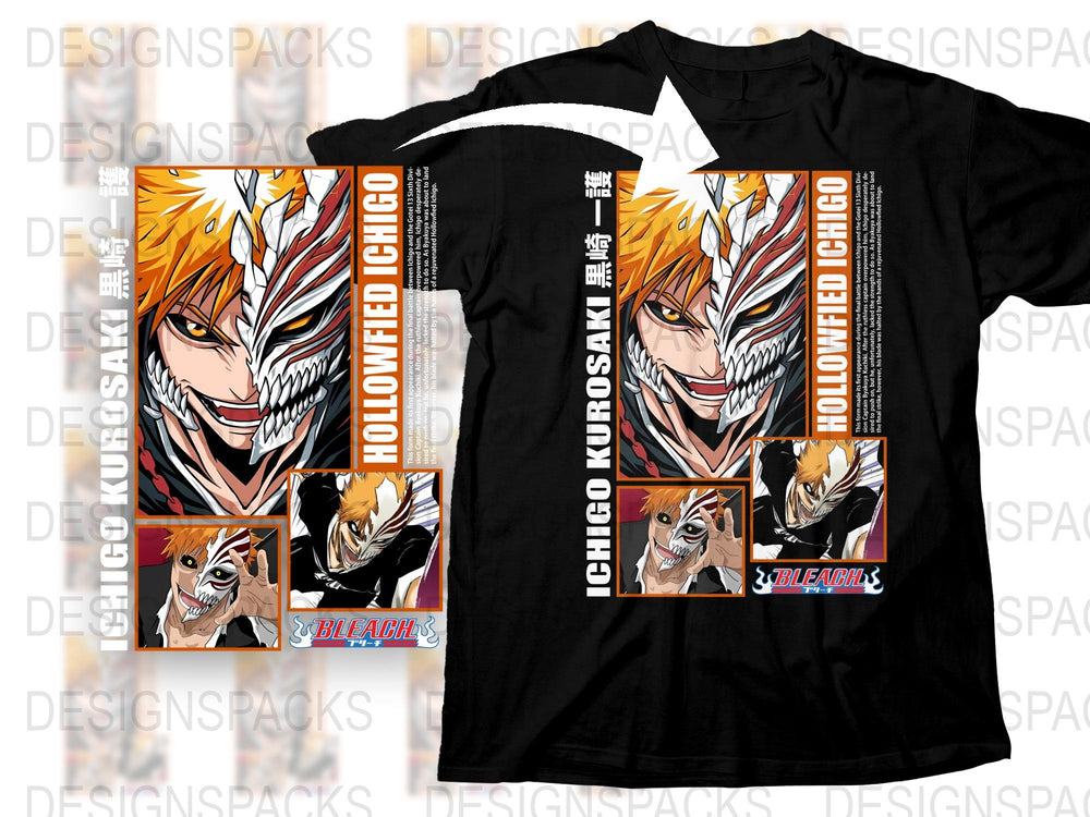 Anime Graphic T-Shirt, Bleach Ichigo Kurosaki Printed Tee, Unisex Manga Shirt, Fan Merchandise, Cotton Black Top