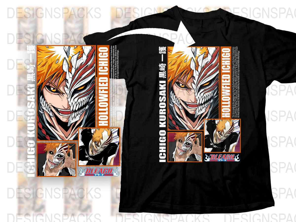 Anime Graphic T-Shirt, Bleach Ichigo Kurosaki Printed Tee, Unisex Manga Shirt, Fan Merchandise, Cotton Black Top