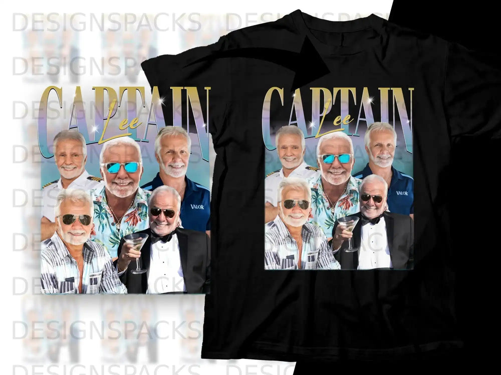 Four men in suits and sunglasses wear "Captain" shirts, holding drinks.