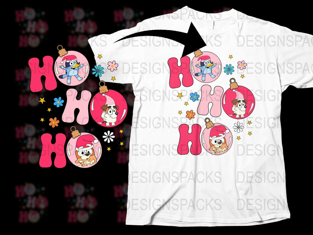 Cute Santa Claus Cartoon T-Shirt, Festive Holiday Kids Tee with Colorful Ho Ho Ho Design, Christmas Gift Idea