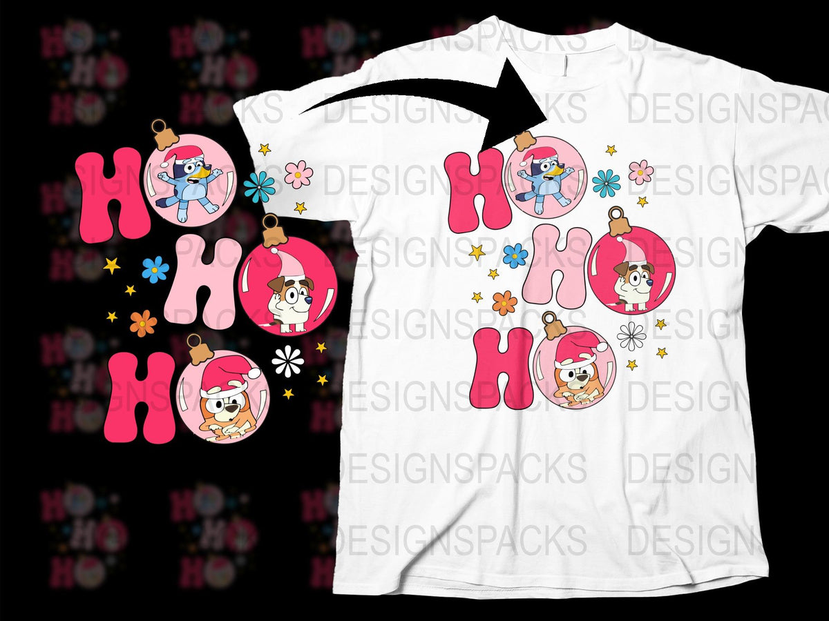 Cute Santa Claus Cartoon T-Shirt, Festive Holiday Kids Tee with Colorful Ho Ho Ho Design, Christmas Gift Idea