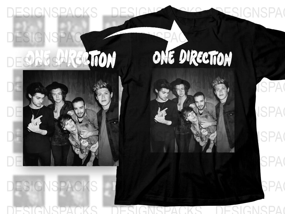 One Direction Band T-Shirt, Vintage Black Graphic Tee, Pop Music Fan Merchandise, Music Group Photo Print Shirt