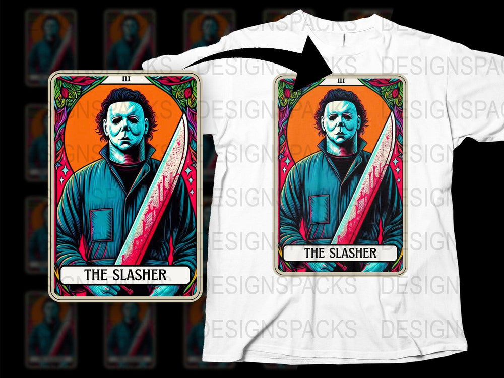 Halloween Horror Movie Inspired T-Shirt, The Slasher Graphic Tee, Unique Horror Film Shirt, Vibrant Colorful Design, Unisex Fit