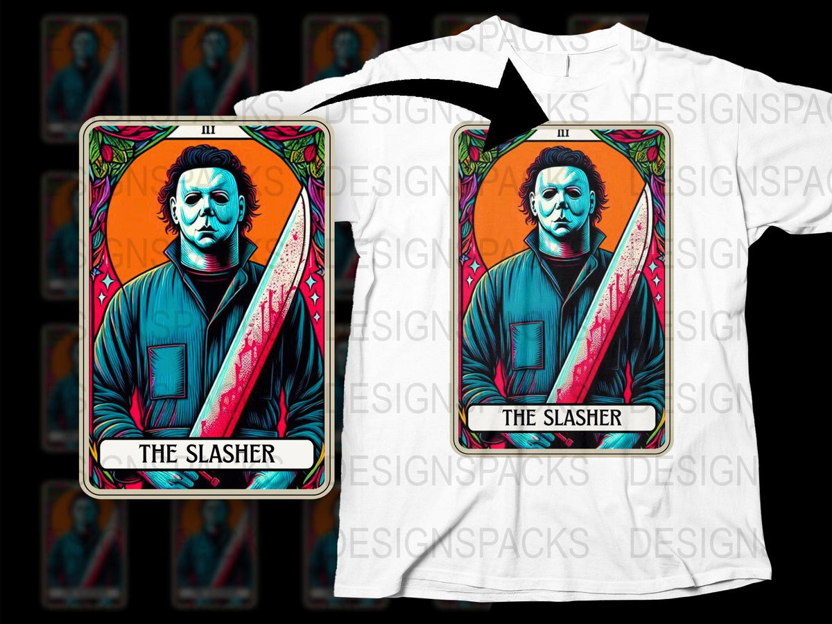Halloween Horror Movie Inspired T-Shirt, The Slasher Graphic Tee, Unique Horror Film Shirt, Vibrant Colorful Design, Unisex Fit