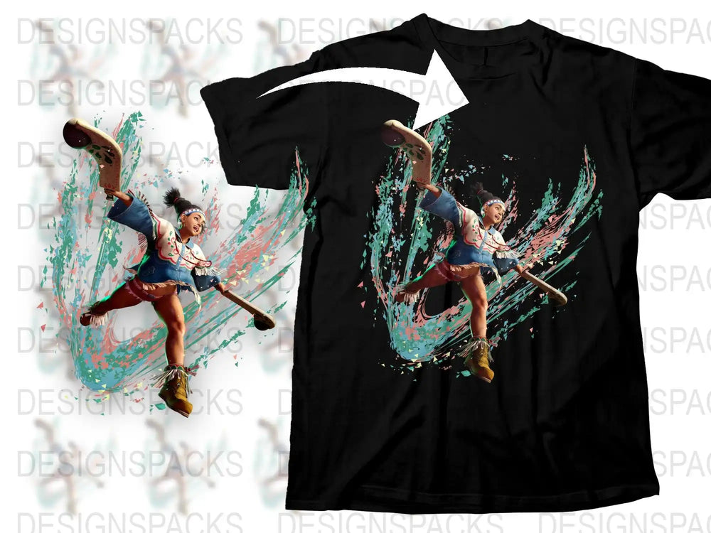 Women's Anime Warrior T-Shirt, Colorful Splash Graphic Tee, Casual Streetwear, Unique Graphic Design Top
