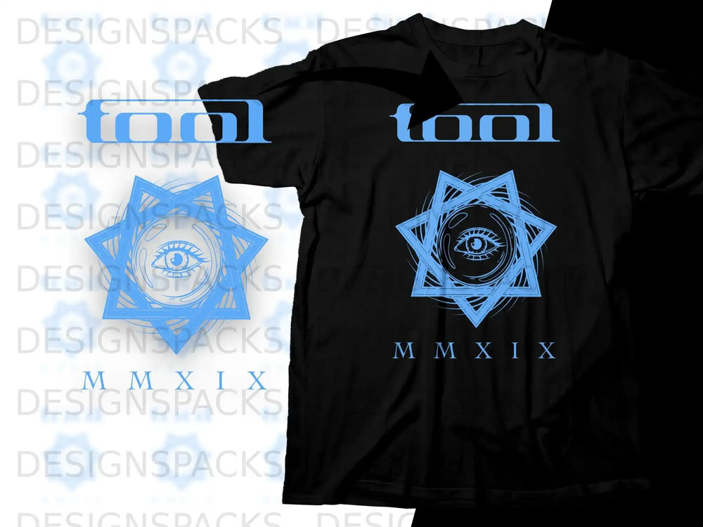 Black t-shirt with blue Tool logo and MMXIX text.